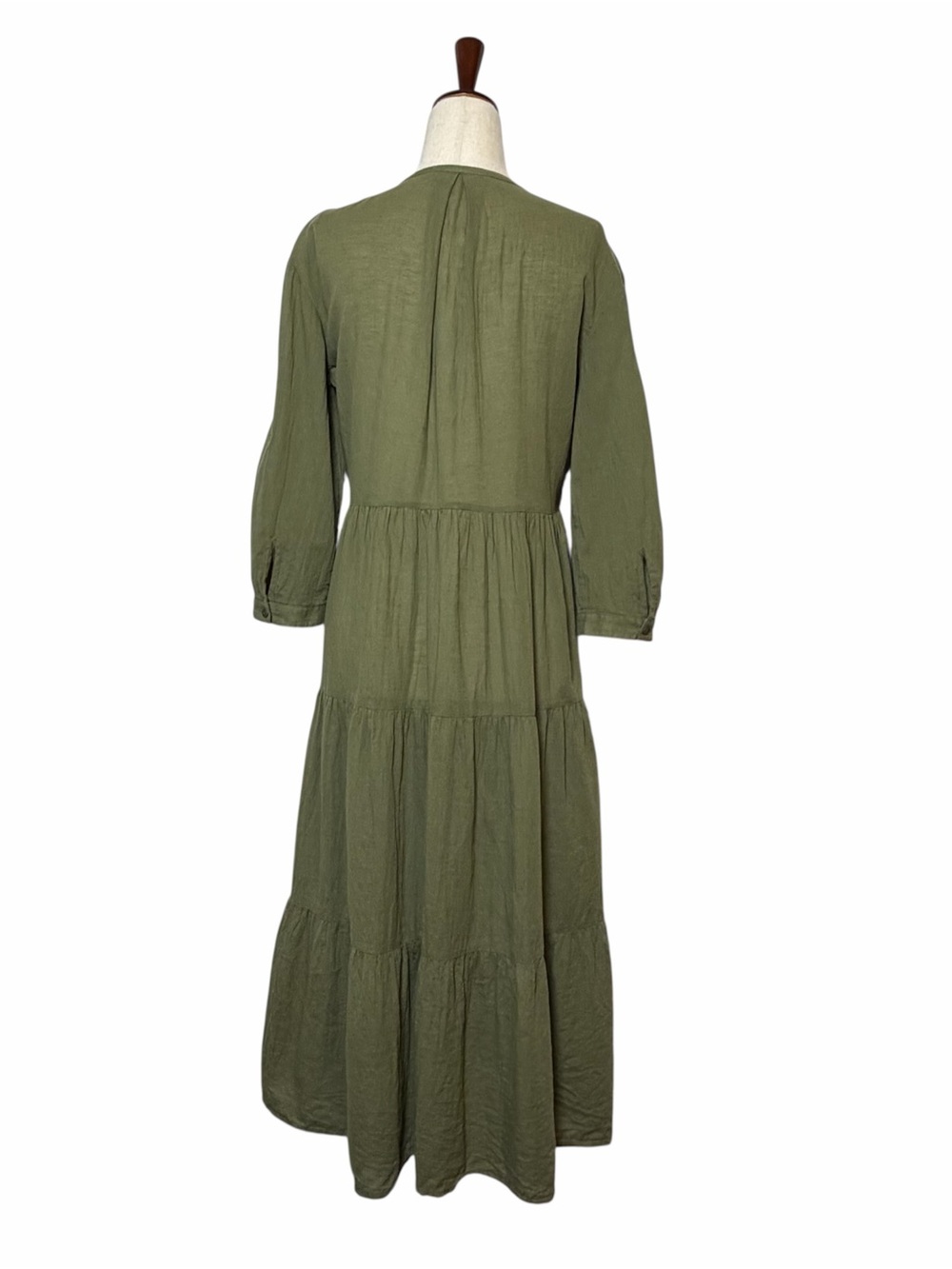 Jenni Kayne James Tiered Dress XS Moss Green Cotton Linen Midi A-Line - Picture 4 of 13
